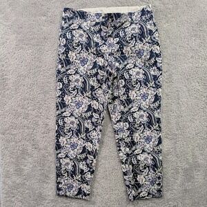 Talbots Women's Size 10 Navy Blue Floral Print Perfect Crop Pants Stretch